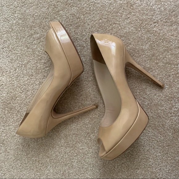 Jimmy Choo Patent Leather Nude Crown Open Toe Pump - Picture 6 of 9